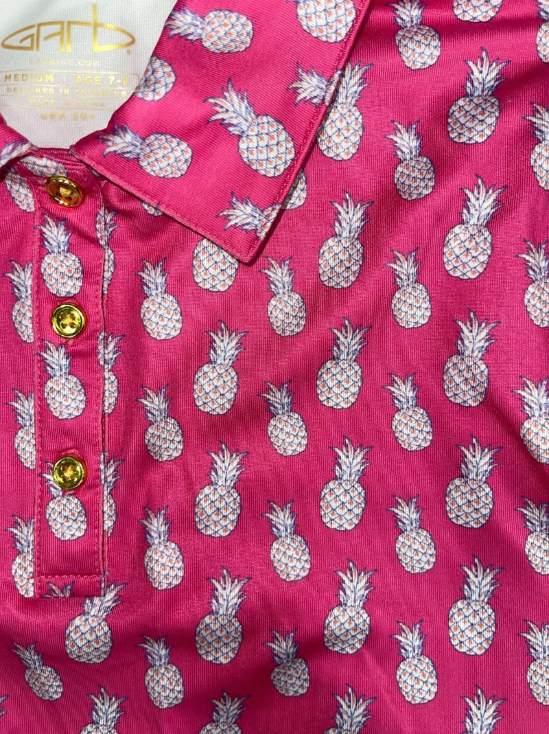 Load image into Gallery viewer, Garb Ava Youth Girls Golf Polo Pink Pineapples

