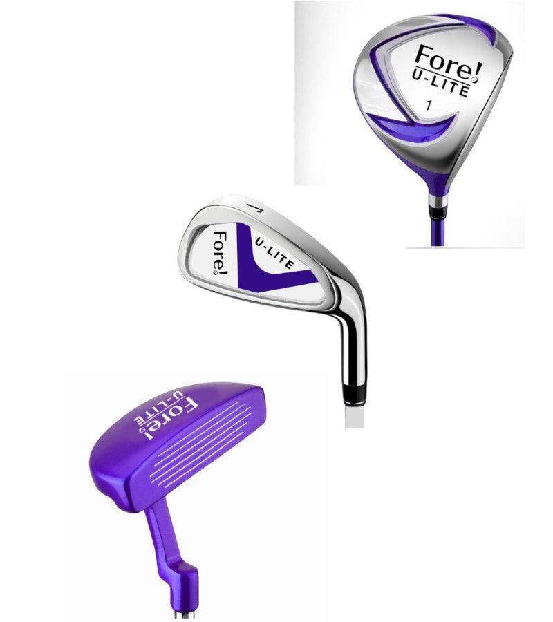 Load image into Gallery viewer, Fore! U-Lite Girls 3 Golf Club Bundle Purple Ages 3-5 - Available in Right &amp; Left Hand
