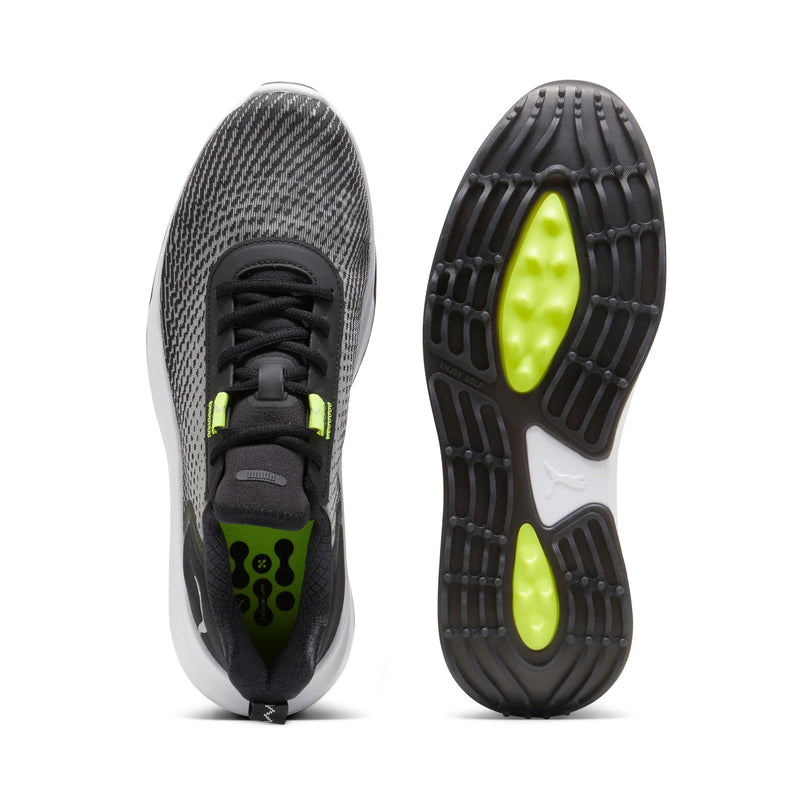 Load image into Gallery viewer, Puma Fusion Crush Sport Jr Spikeless Golf Shoes Black Electric Lime Bottom
