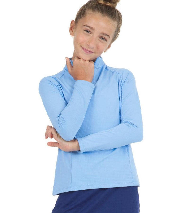 Load image into Gallery viewer, Ibkul Quarter Zip Girls Golf Shirt - Light Blue
