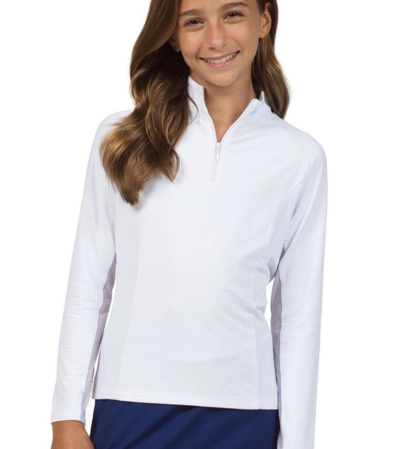 Load image into Gallery viewer, IBKÜL  Girls Quarter Zip Long Sleeve Golf Shirt
