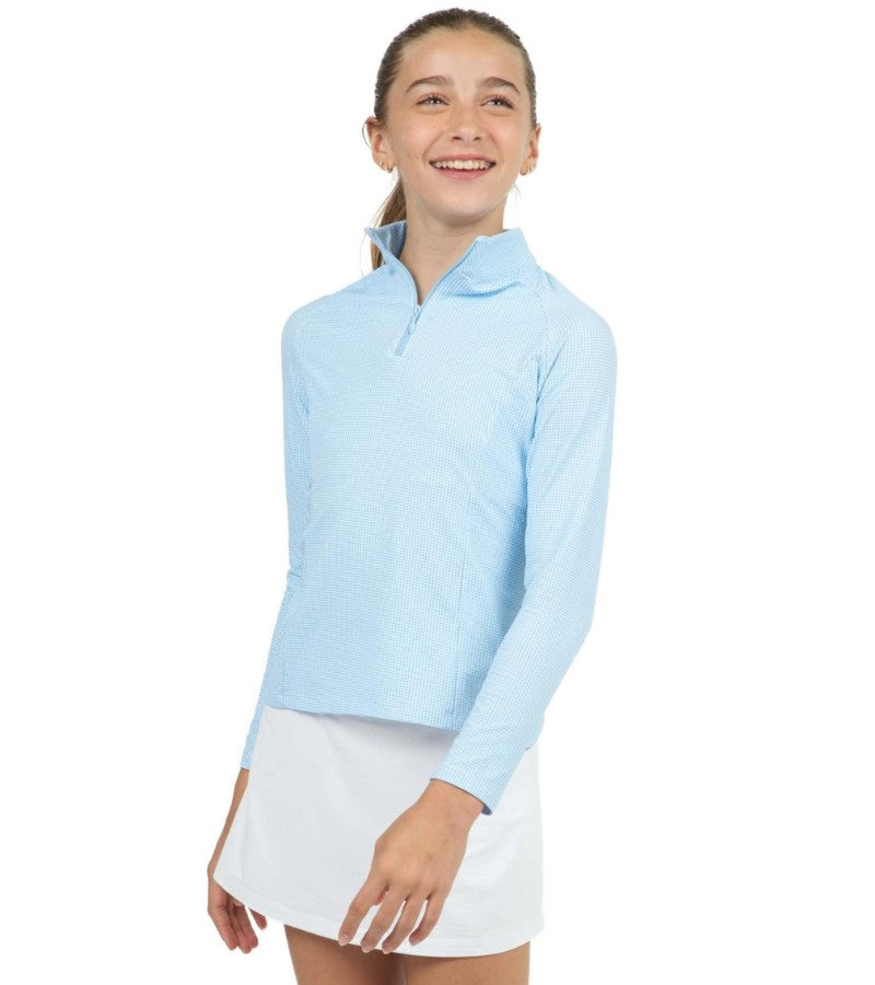 Load image into Gallery viewer, Ibkul Girls Sky Checkered Golf Quarter Zip
