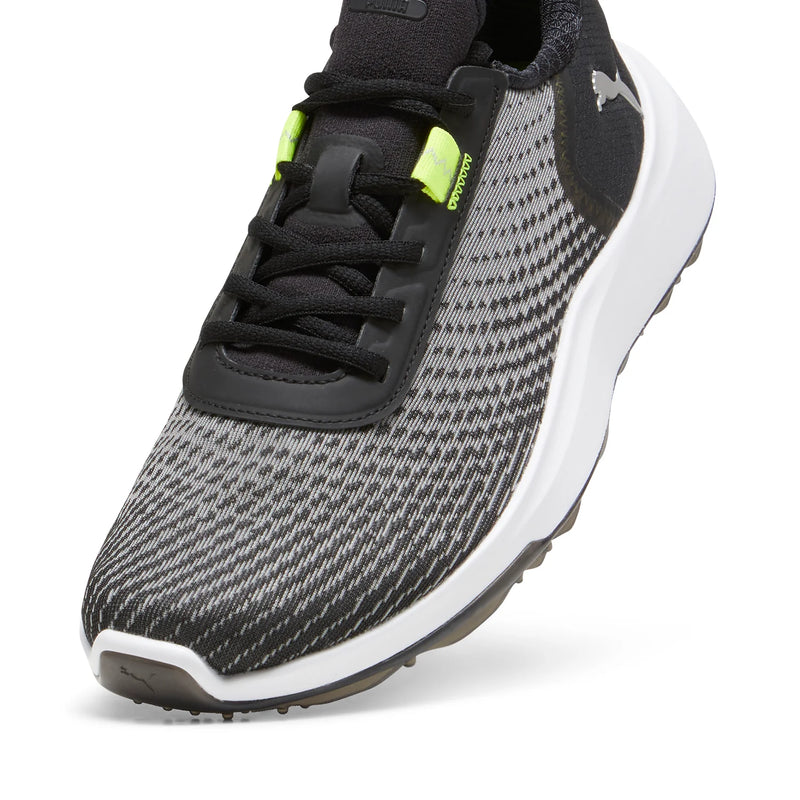 Load image into Gallery viewer, Puma Fusion Crush Sport Jr Spikeless Golf Shoes Black Electric Lime Front
