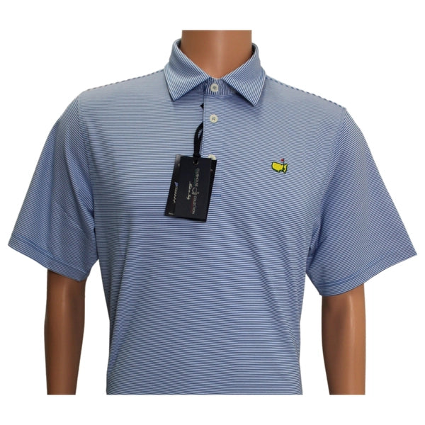 Load image into Gallery viewer, Masters Clubhouse Blue and White Tight Stripe Polo - allkidsgolfclubs

