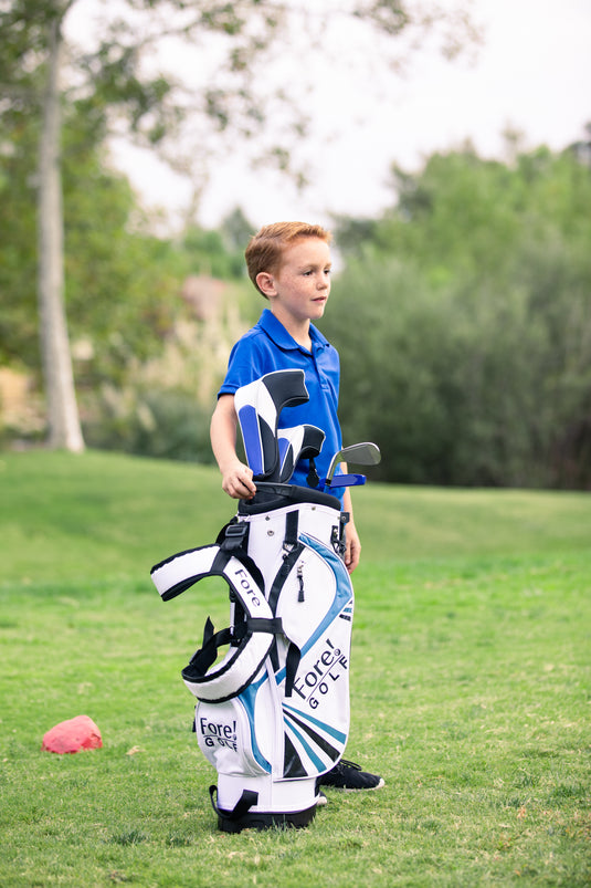 Fore! Golf Junior Stand Bag White Blue Ages 3-8 (Bag Height 27")
