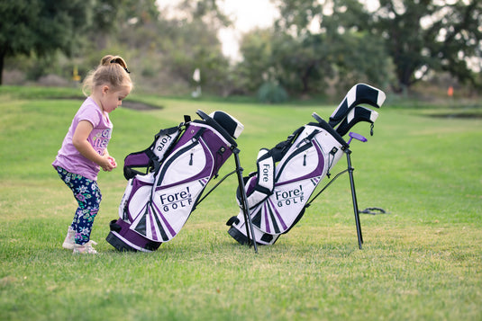 Fore! Golf Junior Stand Bag White Purple Ages 3-8 (Bag Height 27")