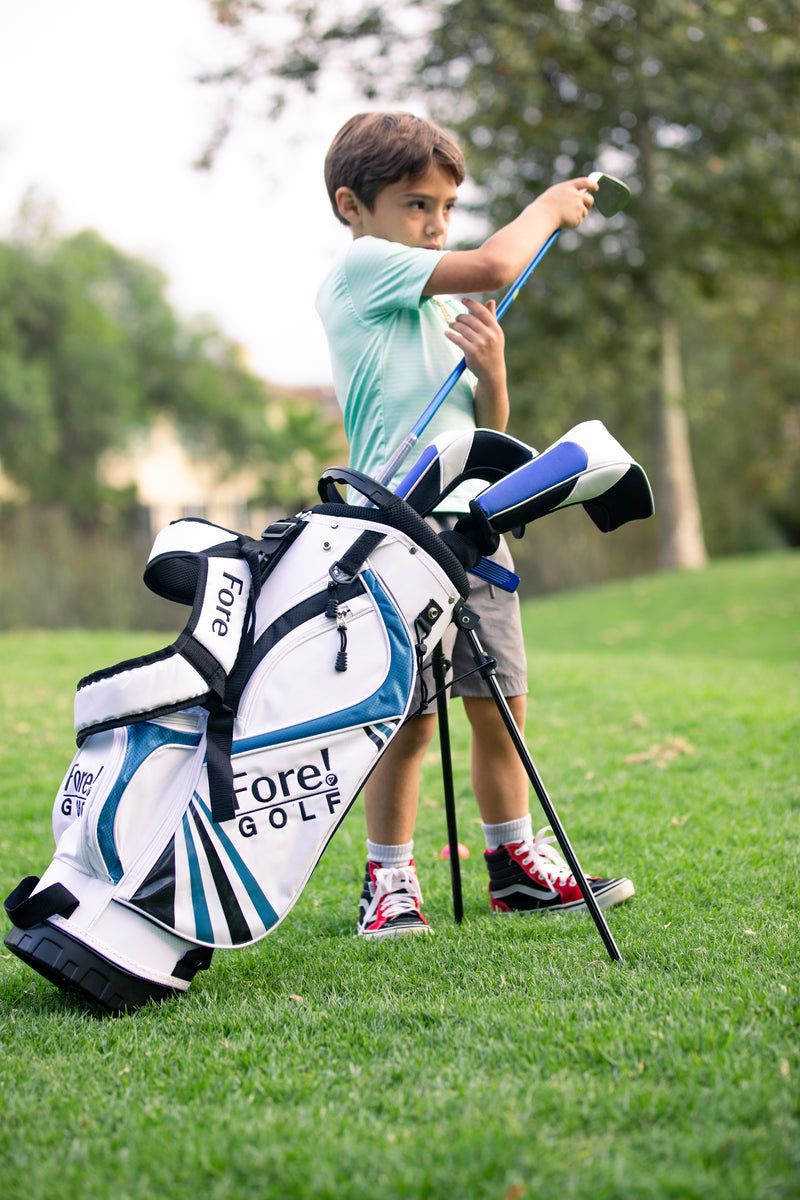 Load image into Gallery viewer, Fore! Golf Junior Stand Bag White Blue Ages 3-8 (Bag Height 27&quot;)
