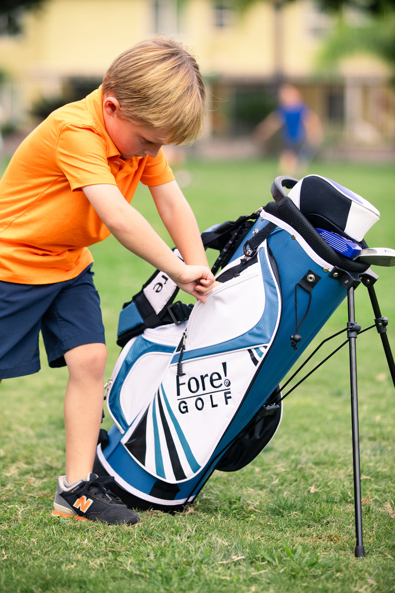 Load image into Gallery viewer, Fore! U-Light 4 Club Kids Golf Set for Ages 6-8 (kids 44-52&quot; tall) Blue/White
