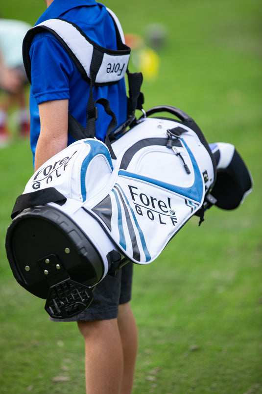 Fore! Golf Junior Stand Bag White Blue Ages 3-8 (Bag Height 27")