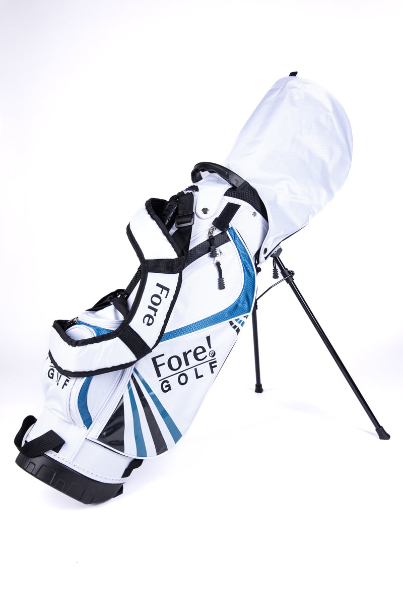Load image into Gallery viewer, Fore! Golf Junior Stand Bag White Blue Ages 3-8 (Bag Height 27&quot;)
