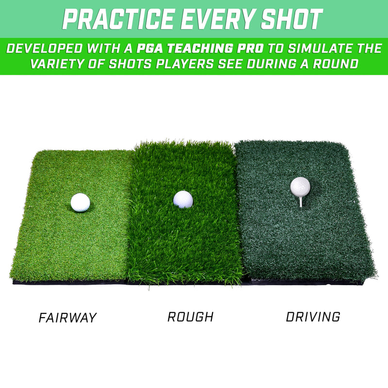 Load image into Gallery viewer, GoSports Tri-Turf Golf Practice Mat 24&quot;x24&quot;
