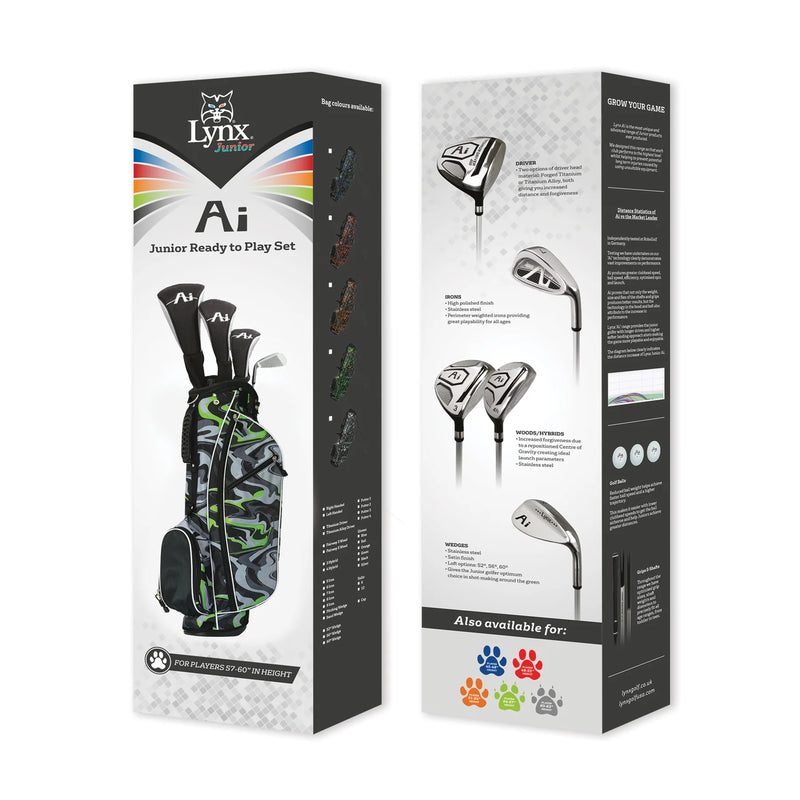 Load image into Gallery viewer, Lynx Ai 4 Club Junior Golf Set for Ages 10-12 (kids 57-60&quot; tall) Black
