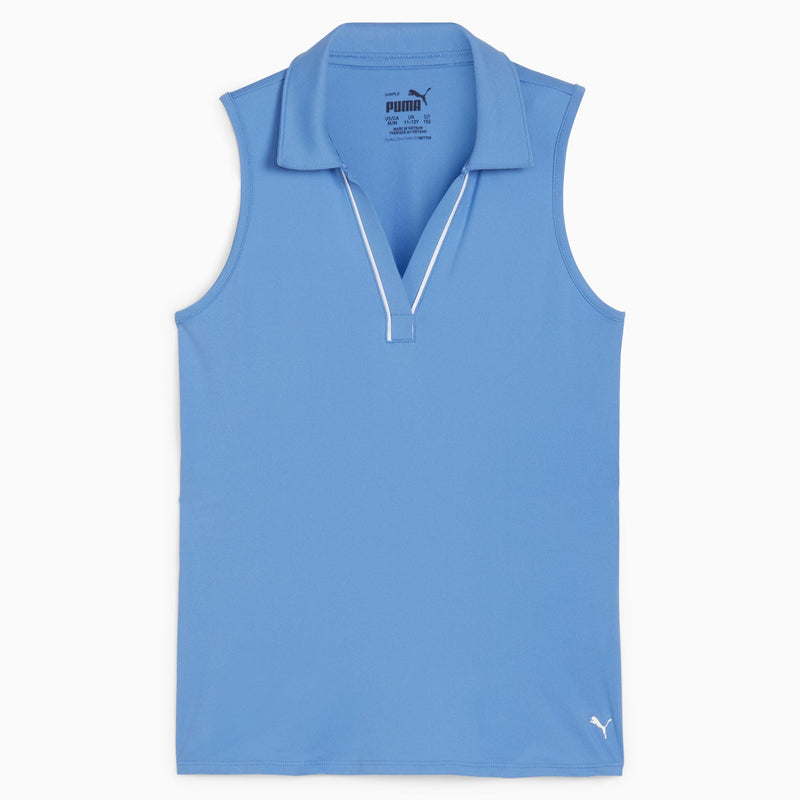 Load image into Gallery viewer, Puma Piped Girls Sleeveless Golf Polo Blue Skies
