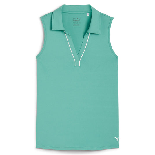 Puma Piped Girls Sleeveless Golf Polo Jade