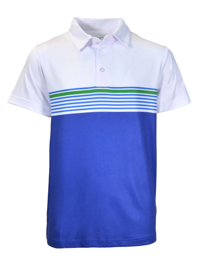 Load image into Gallery viewer, Tripp Toddler Golf Polo Blue &amp; White Block
