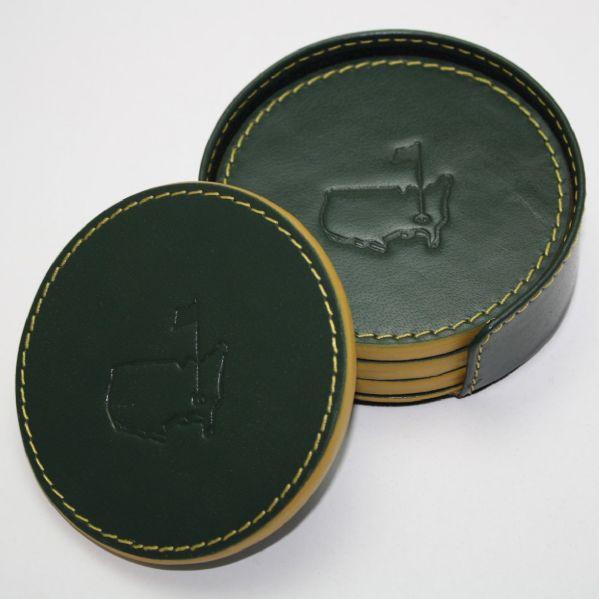 Load image into Gallery viewer, Masters Green and Yellow Genuine Leather Coasters - allkidsgolfclubs
