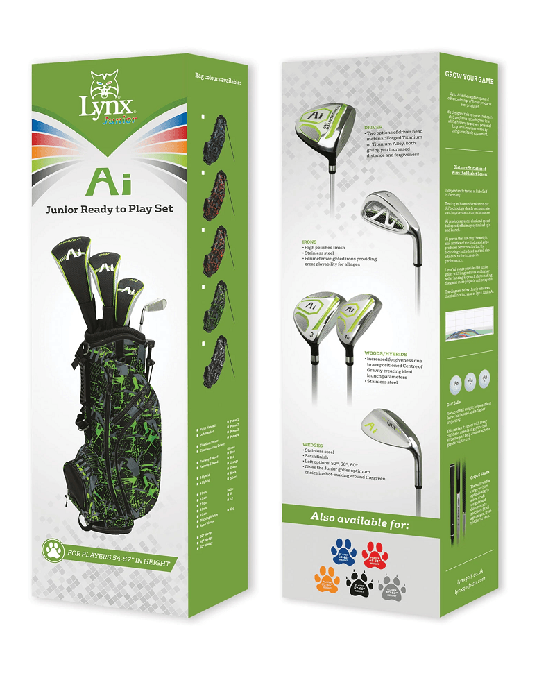 Load image into Gallery viewer, Lynx Ai Junior Golf Club Set for Kids 54-57 Inches Tall Green
