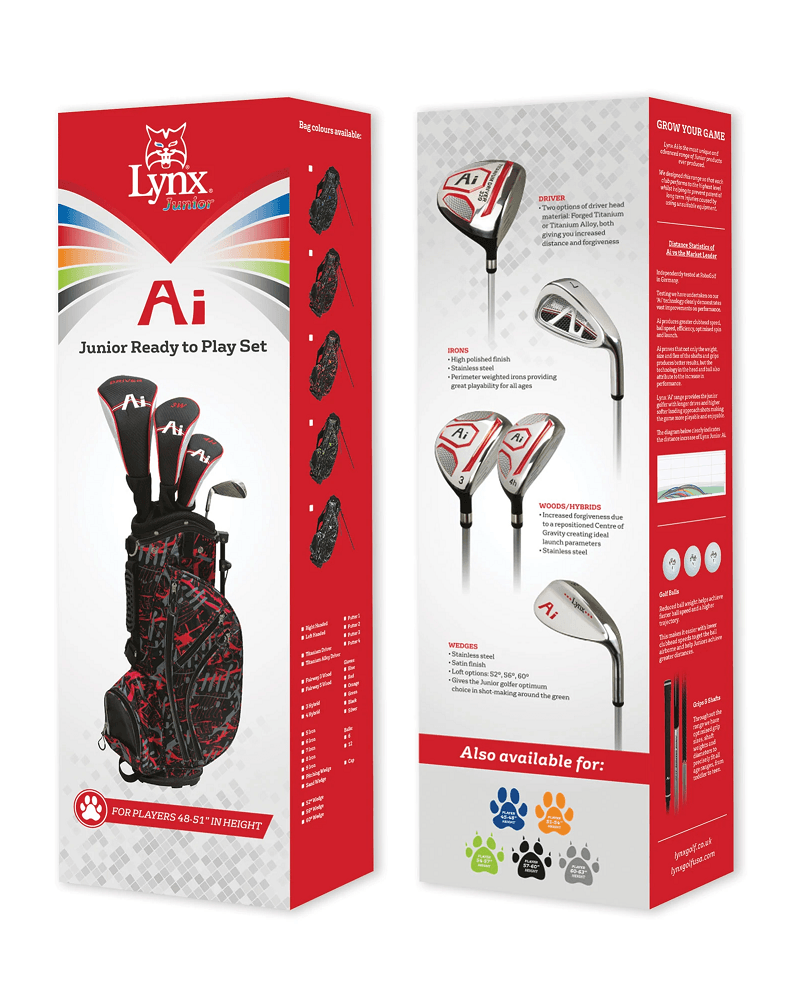 Load image into Gallery viewer, Lynx Ai Junior Golf Set for Kids 48-51 Inches Tall Red
